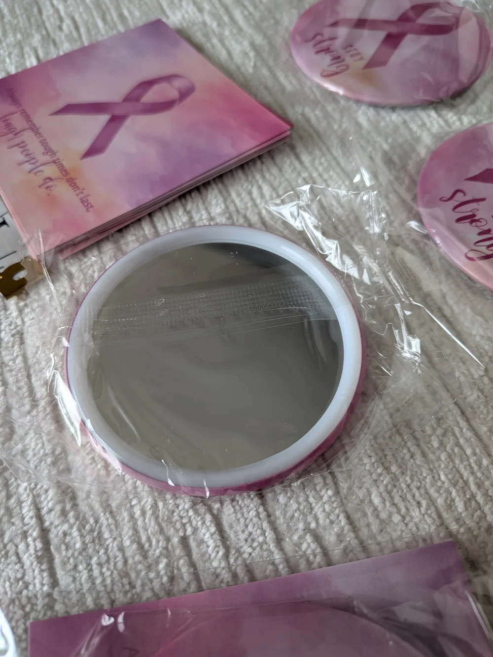 Pink Ribbon Breast Cancer Mirrors 10pk Individually Wrapped With Cards And Bags